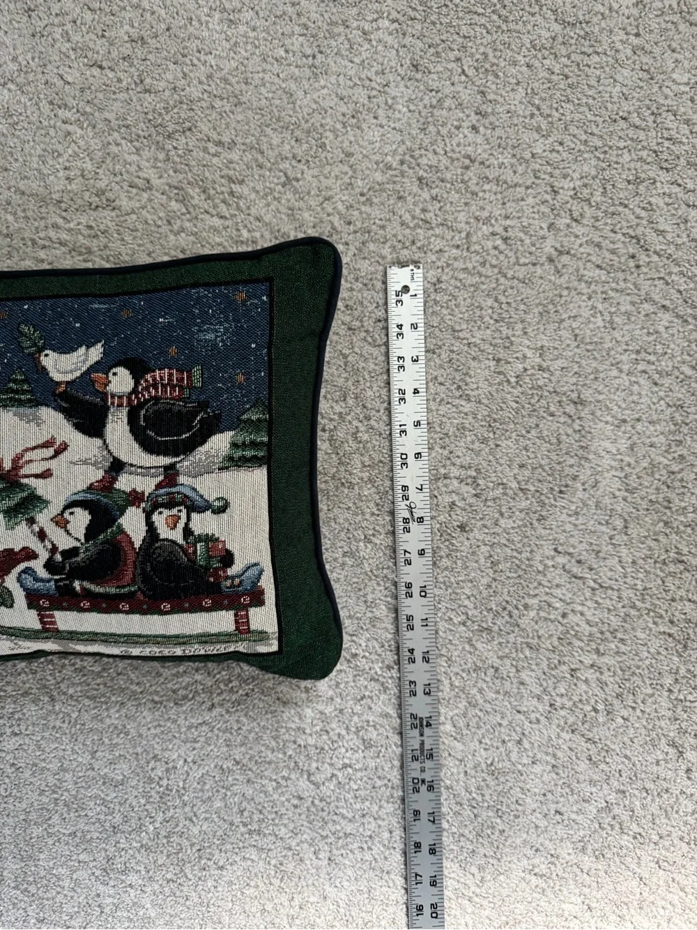 Holiday Tapestry Bear & Penguins Decorative Throw Pillow